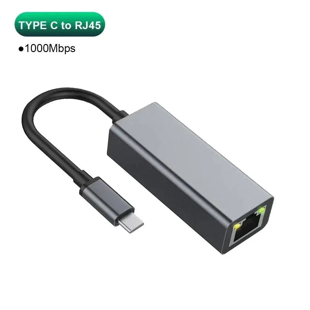 USB Type C to RJ45 Ethernet Adapter Network Card (100/1000Mbps)