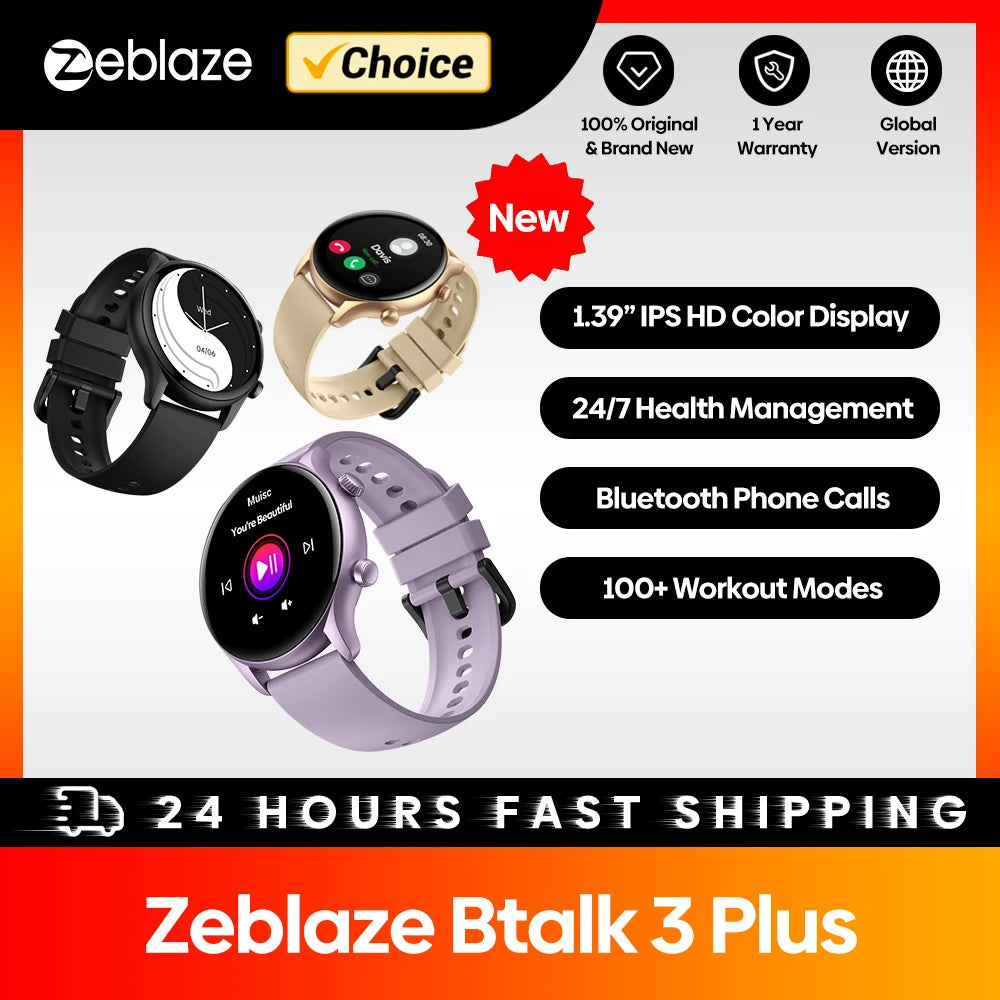 New Btalk 3 Plus Voice Calling Smart Watch 1.39'' Large HD Color Display Fitness Tracking Smartwatch