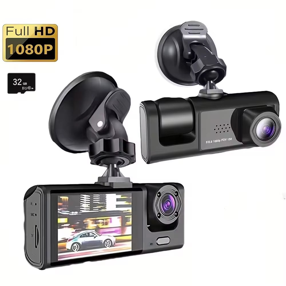 1080P 3-Camera Dash Cam with IR Night Vision & 2" IPS Screen