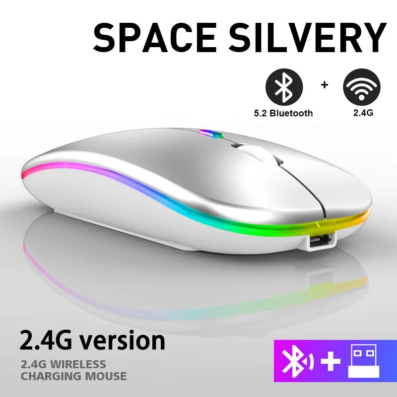 Dual-Mode Rechargeable Wireless RGB Mouse (Bluetooth + 2.4GHz)