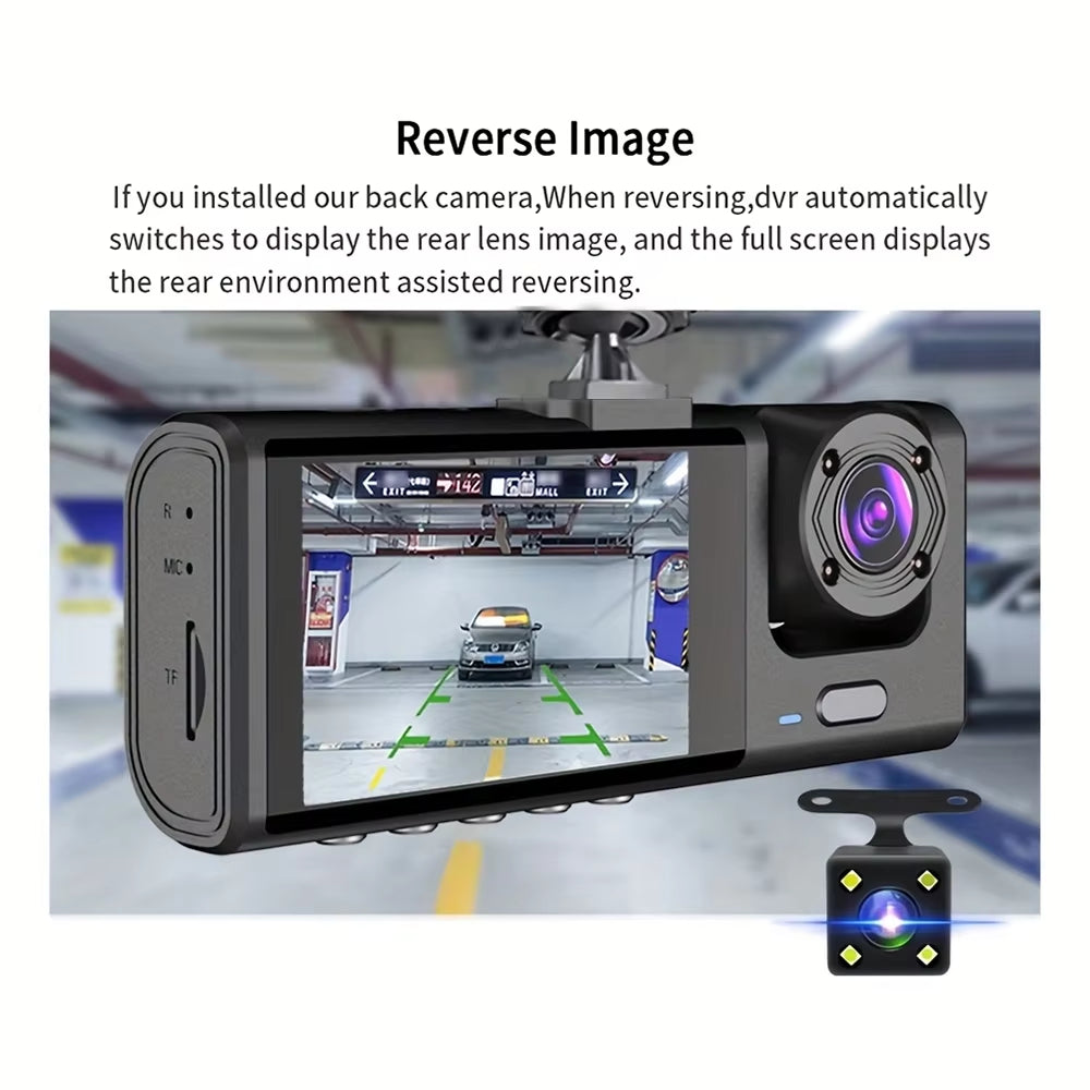 1080P 3-Camera Dash Cam with IR Night Vision & 2" IPS Screen