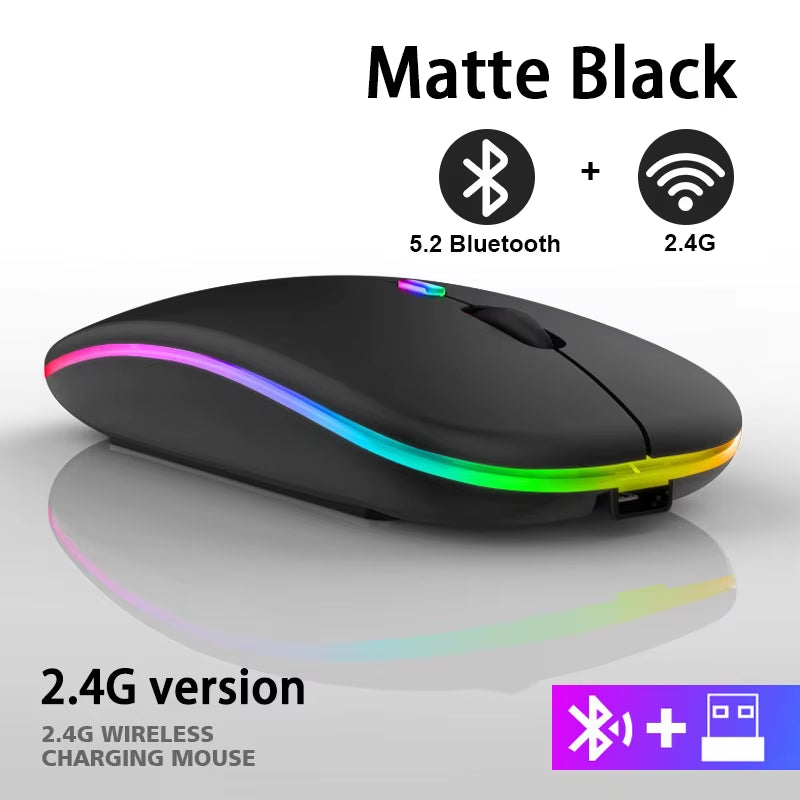 Dual-Mode Rechargeable Wireless RGB Mouse (Bluetooth + 2.4GHz)