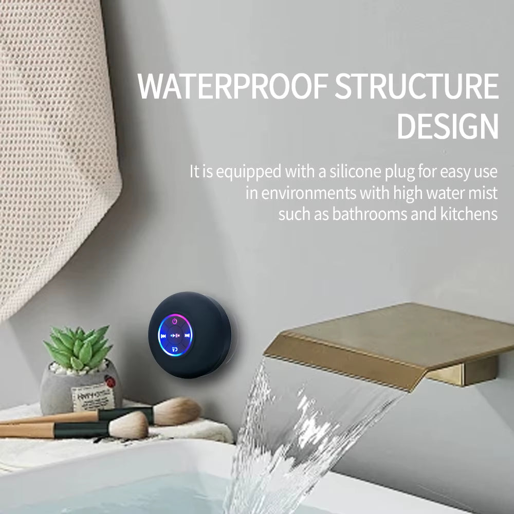 Portable Waterproof Bluetooth Shower Speaker with Suction Cup & LED Light