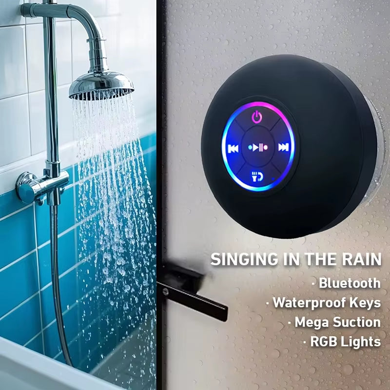 Portable Waterproof Bluetooth Shower Speaker with Suction Cup & LED Light