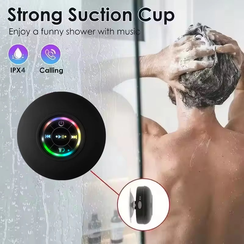Portable Waterproof Bluetooth Shower Speaker with Suction Cup & LED Light