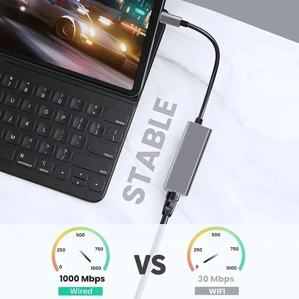 USB Type C to RJ45 Ethernet Adapter Network Card (100/1000Mbps)