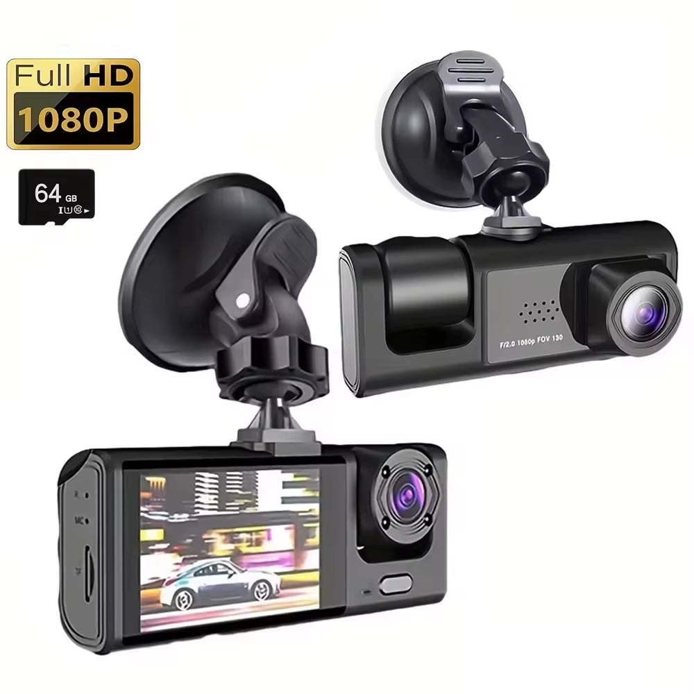 1080P 3-Camera Dash Cam with IR Night Vision & 2" IPS Screen