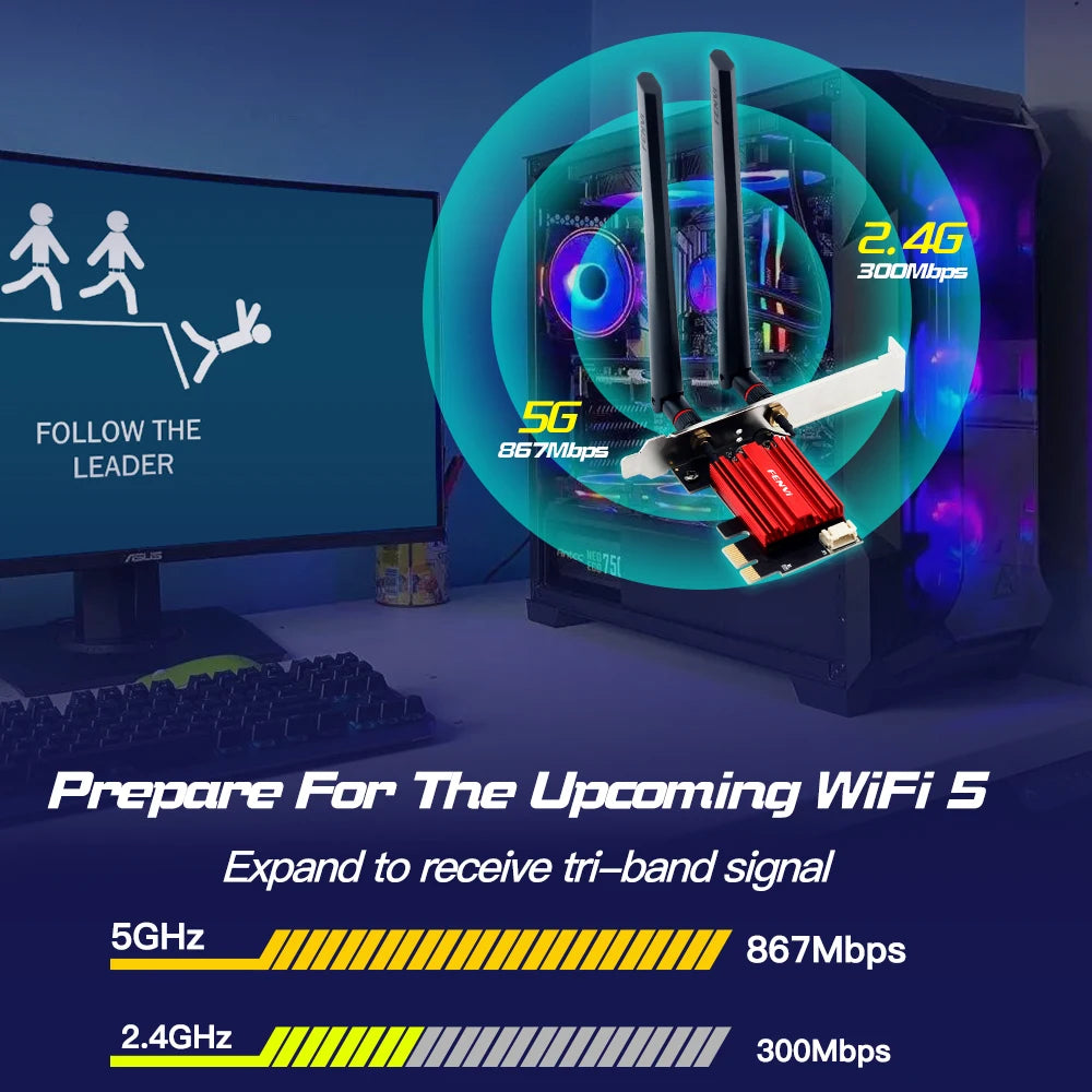 AC1200 WiFi 5 PCIe Wireless Adapter with Bluetooth 4.0