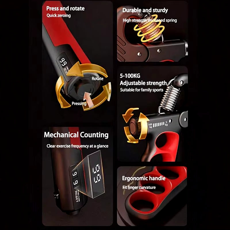 5-100kg Adjustable Hand Grip Strengthener with Intelligent Counting