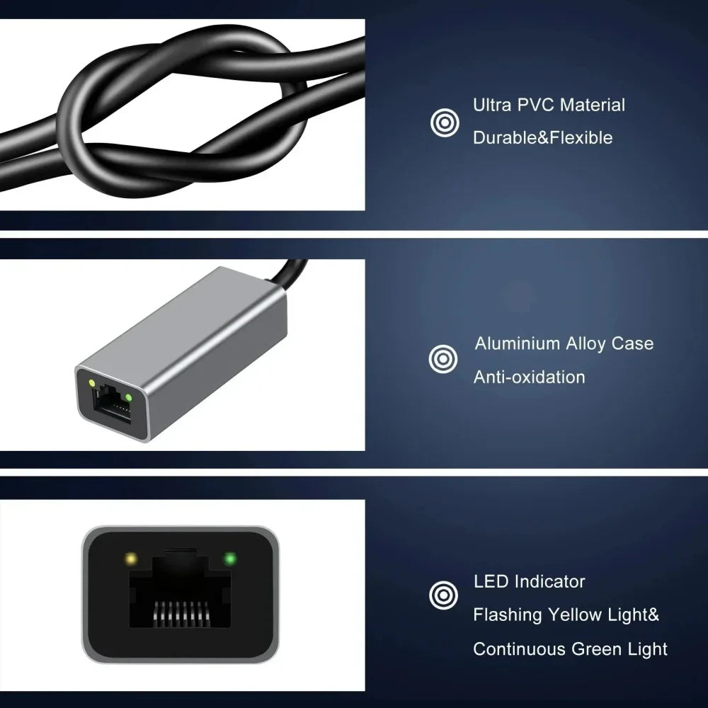 USB Type C to RJ45 Ethernet Adapter Network Card (100/1000Mbps)