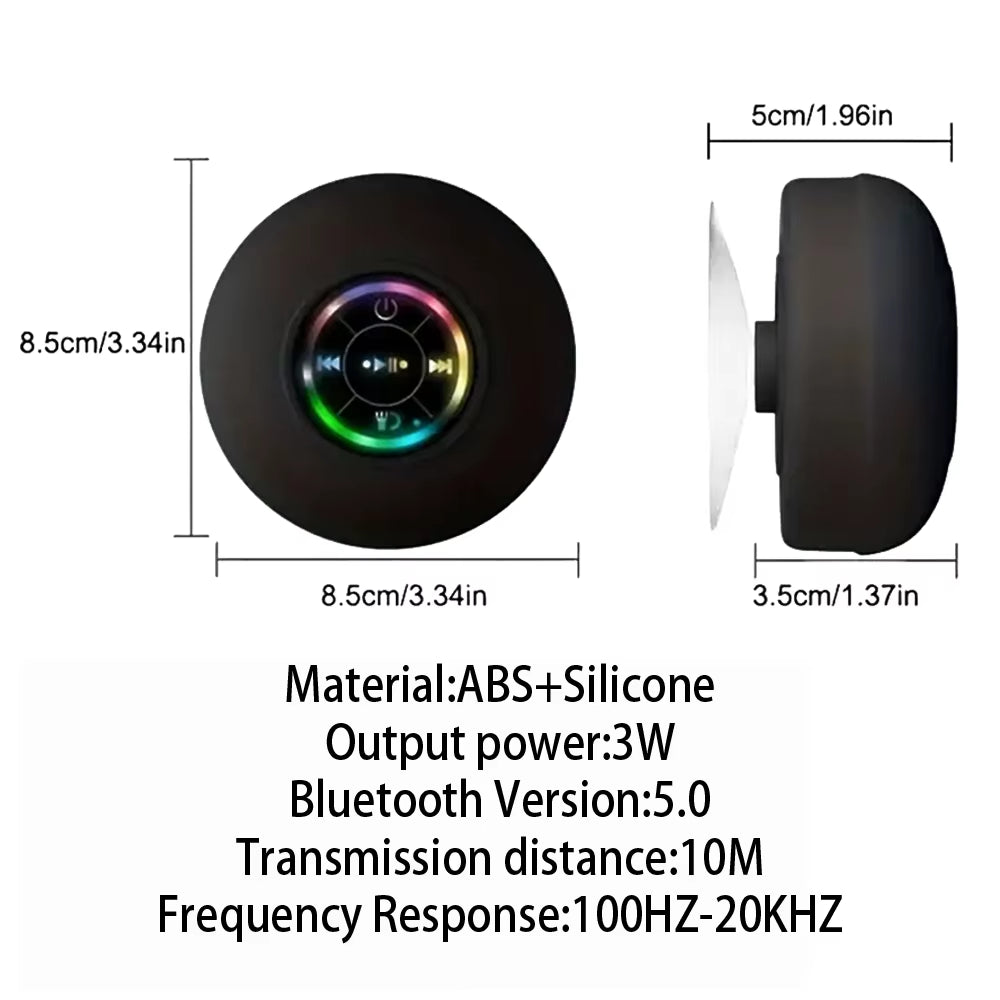 Portable Waterproof Bluetooth Shower Speaker with Suction Cup & LED Light