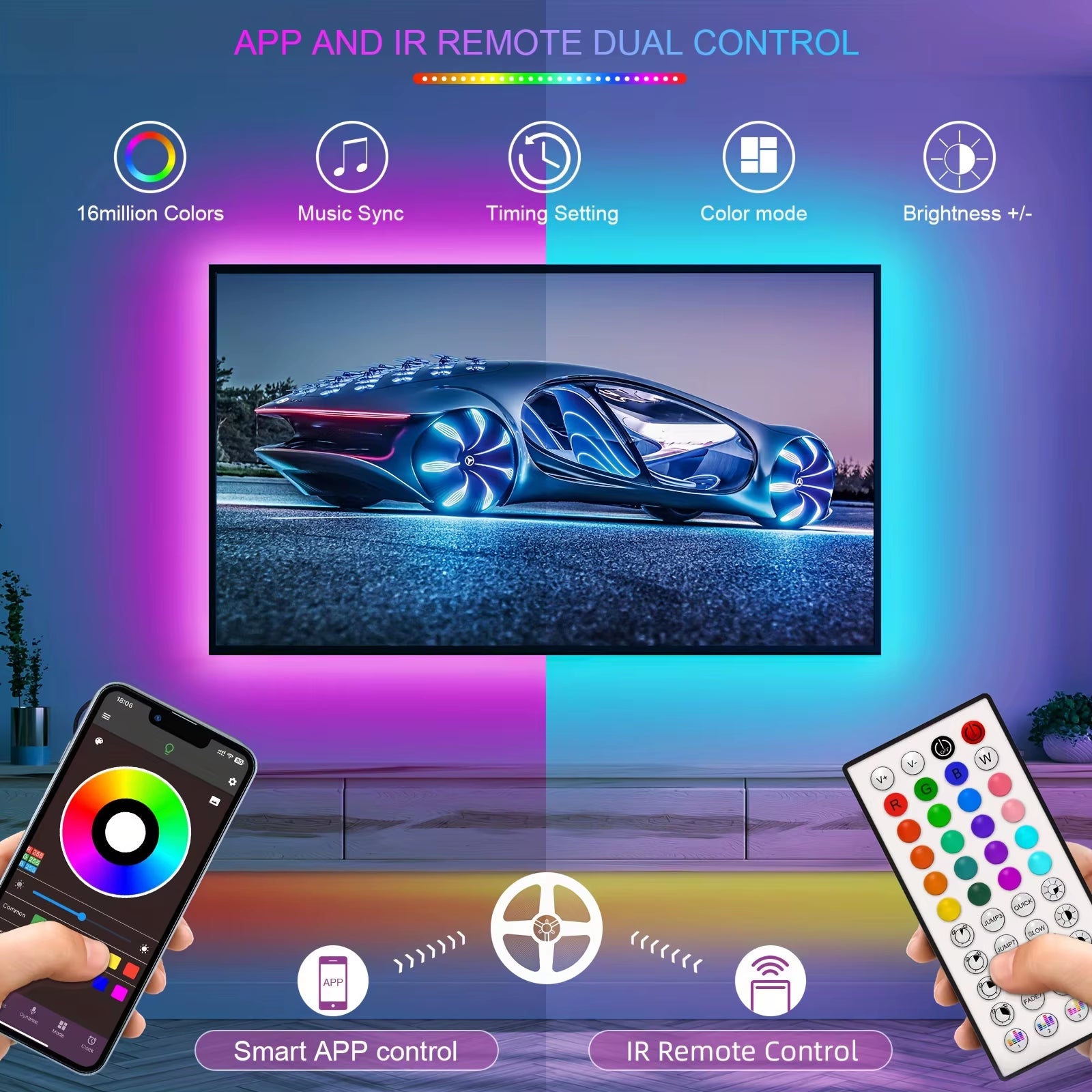 Smart RGB Music/TV Sync LED Strip Lights (10M / 20M / 30M)