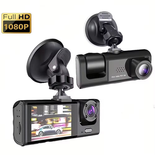1080P 3-Camera Dash Cam with IR Night Vision & 2" IPS Screen
