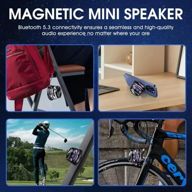 Mini Travel Stereo Waterproof Magnetic Bluetooth Speaker with RGB Light & Phone Holder