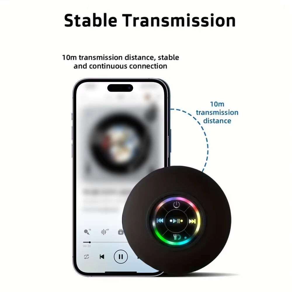 Portable Waterproof Bluetooth Shower Speaker with Suction Cup & LED Light