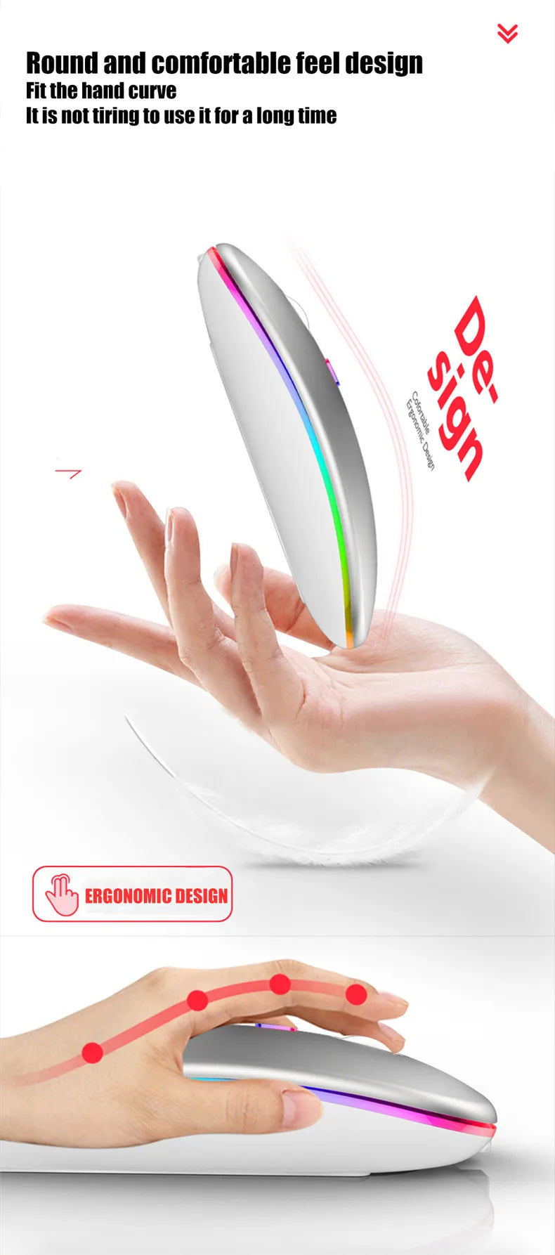 Roll Block | Slim LED Wireless Dual-Mode Mouse - Silent RGB Rechargeable Peripherals