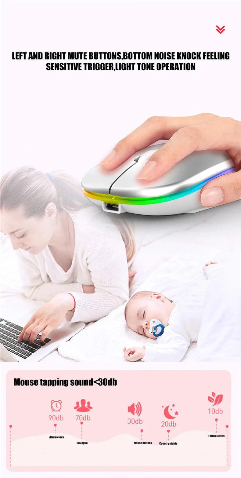 Roll Block | Slim LED Wireless Dual-Mode Mouse - Silent RGB Rechargeable Peripherals