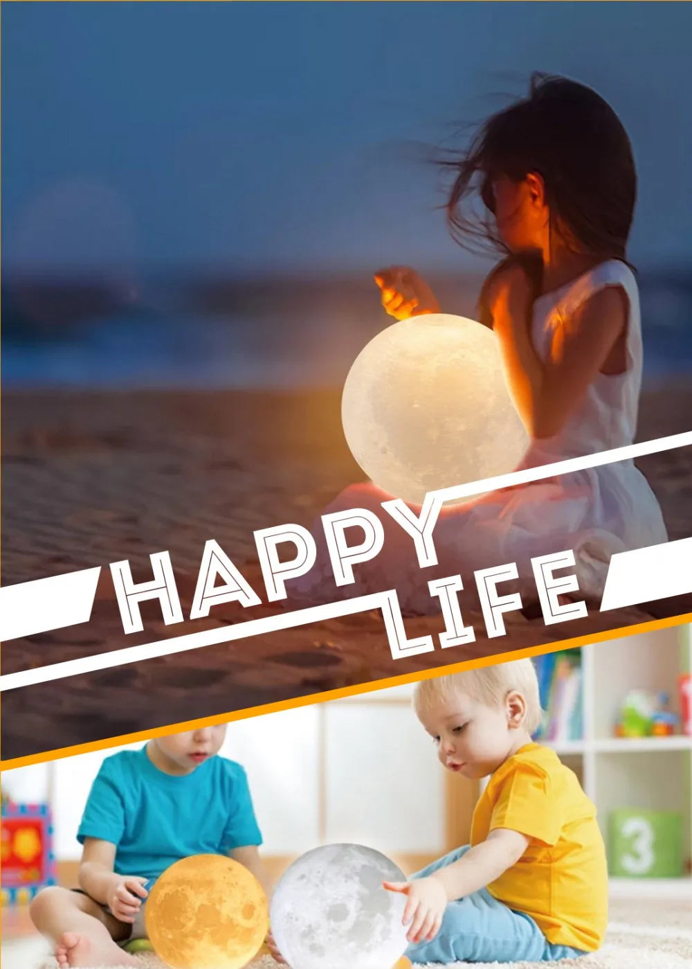Roll Block | 3D Moon Lamp - Colorful Touch LED Rechargeable Night Light