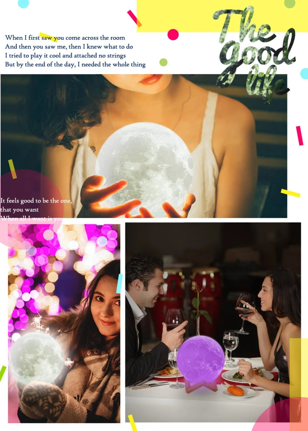 Roll Block | 3D Moon Lamp - Colorful Touch LED Rechargeable Night Light