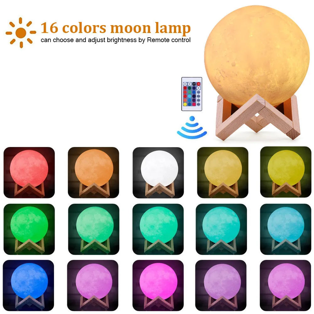 Roll Block | 3D Moon Lamp - Colorful Touch LED Rechargeable Night Light