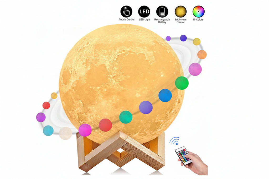 Roll Block | 3D Moon Lamp - Colorful Touch LED Rechargeable Night Light