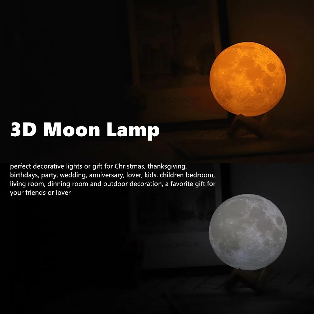 Roll Block | 3D Moon Lamp - Colorful Touch LED Rechargeable Night Light