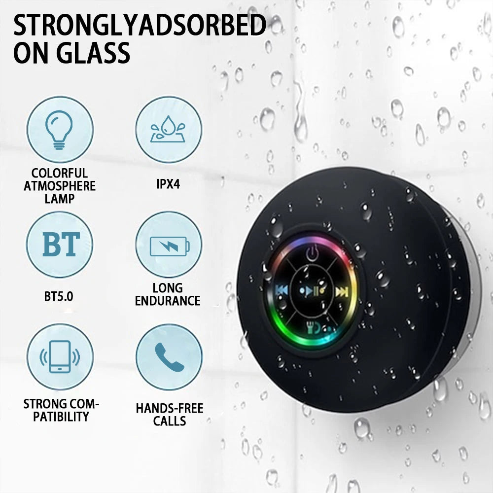 Roll Block | Mini Waterproof Bluetooth Shower Speaker - LED Light Suction Cup Outdoor Sound Box