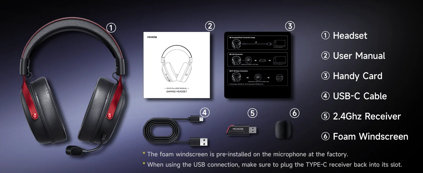 Roll Block | MCHOSE V9 Pro Gaming Wireless Headset - AI Noise Canceling Tech & Surround Sound 7.1 Low-Latency Headphones