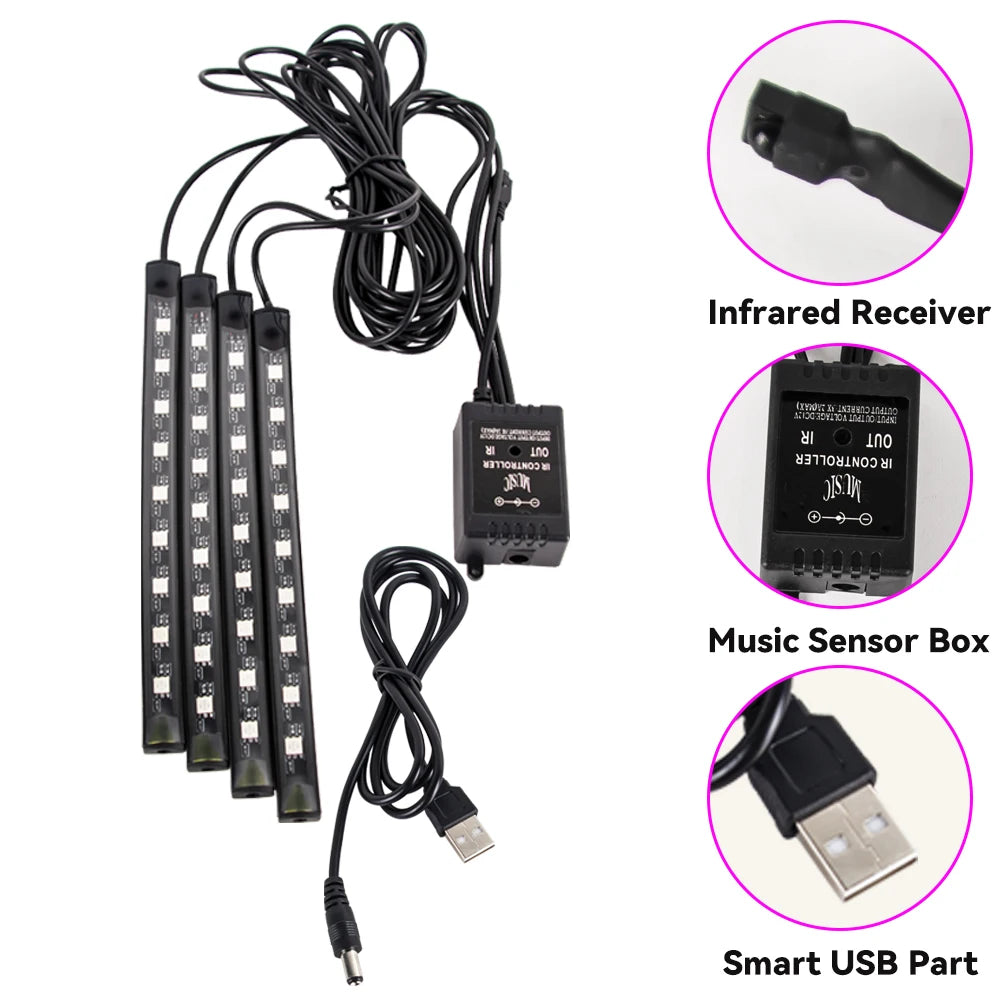 Roll Block | AuraGlow RGB LED Car Interior Atmosphere Kit - Wireless App & Sound-Activated Ambient Lighting