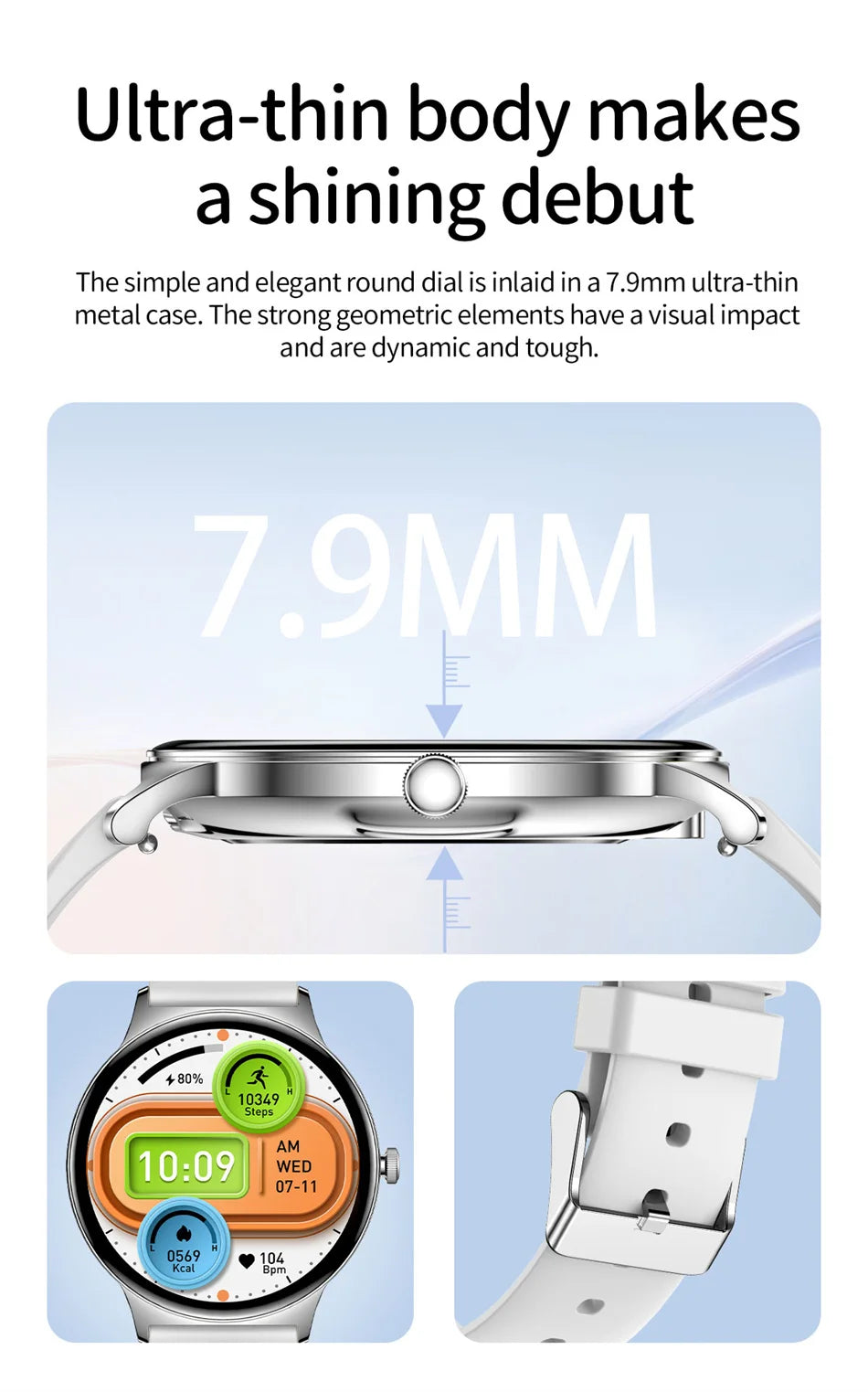 Roll Block | Ultra-Thin Fashion AMOLED Smart Watch - Always-On HD Display & Bluetooth Call Fitness Bracelet