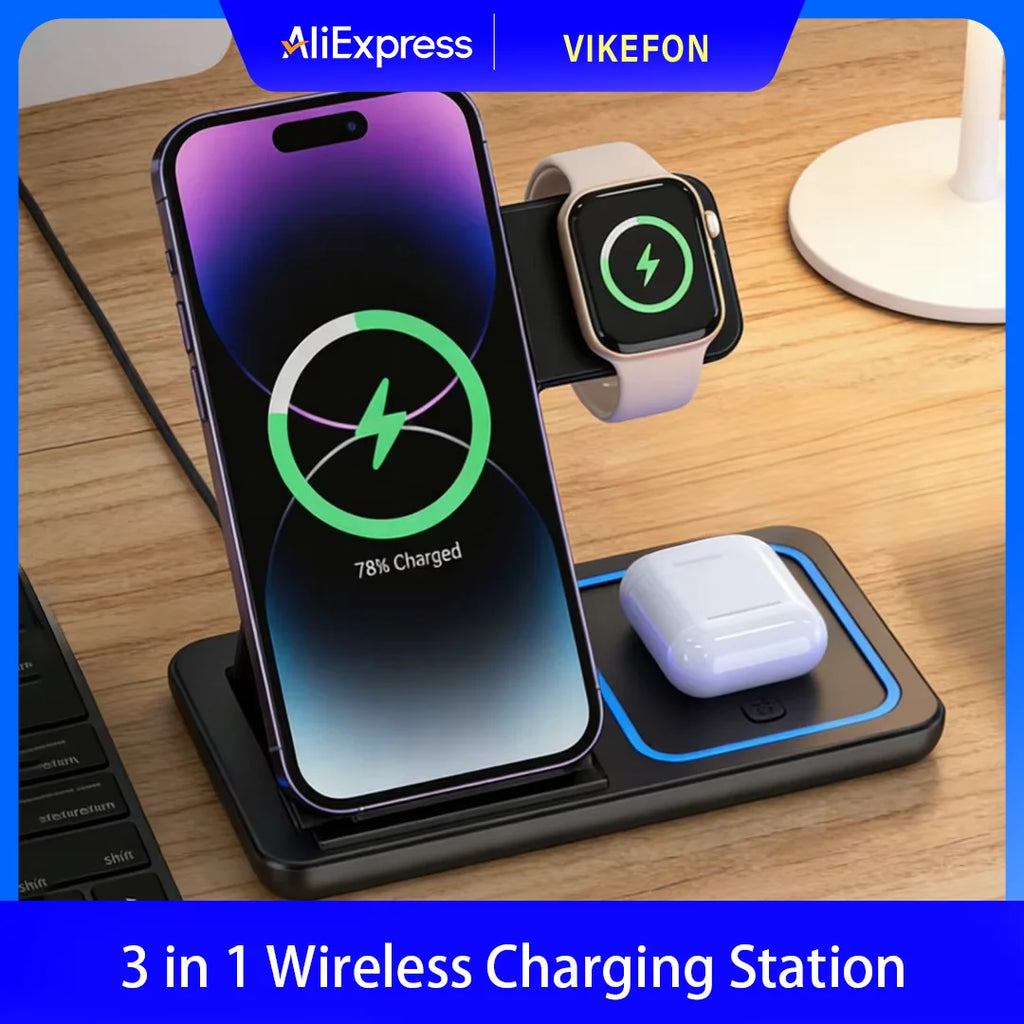 Roll Block | Tri-Fold 3-in-1 Wireless Charging Station - Fast Travel Stand & Desktop Dock