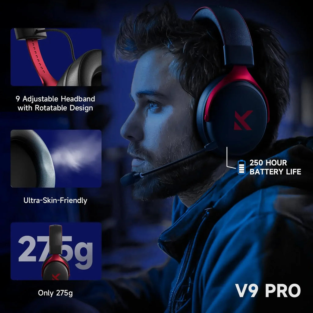 Roll Block | MCHOSE V9 Pro Gaming Wireless Headset - AI Noise Canceling Tech & Surround Sound 7.1 Low-Latency Headphones