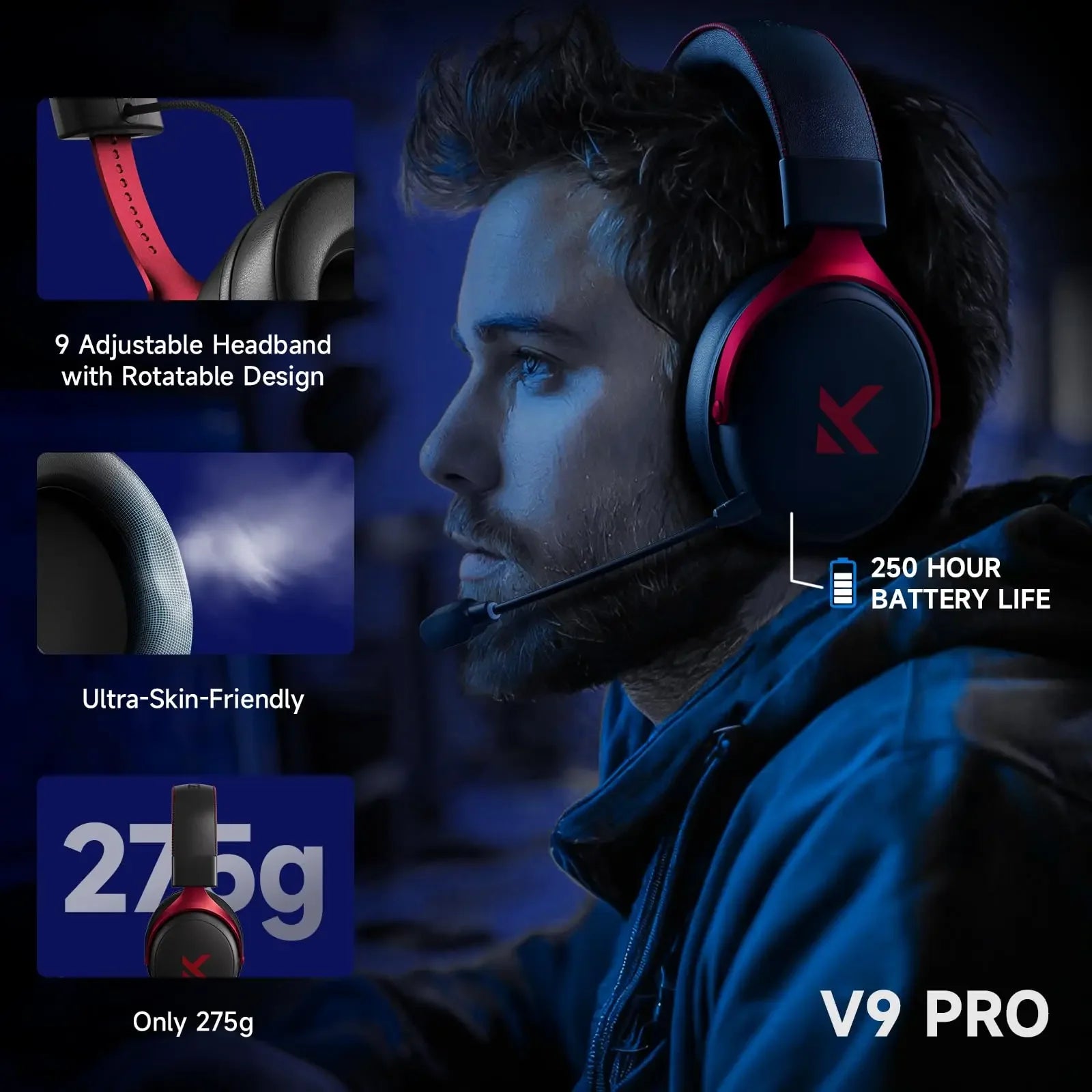 Roll Block | MCHOSE V9 Pro Gaming Wireless Headset - AI Noise Canceling Tech & Surround Sound 7.1 Low-Latency Headphones