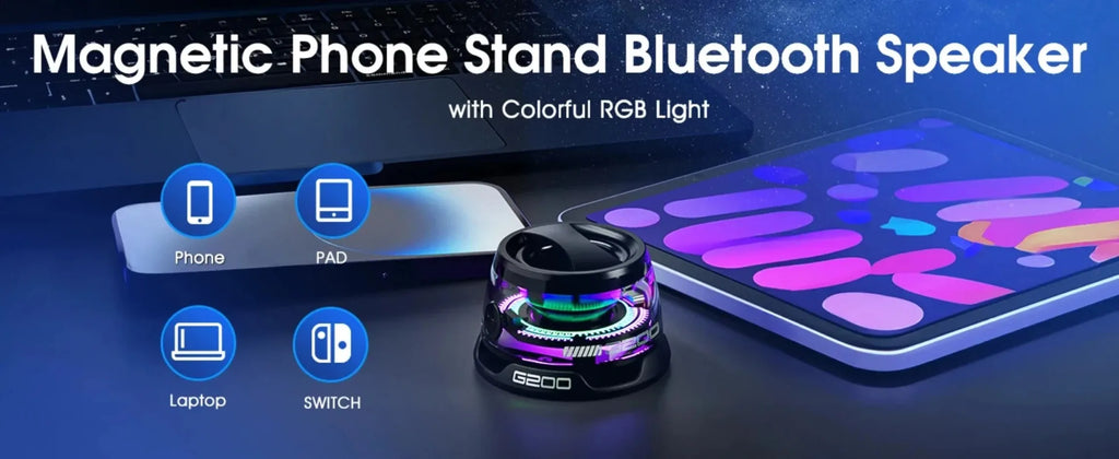 Roll Block | G200 Magnetic Portable Bluetooth Speaker - Transparent RGB Mini Sound Box & Phone Stand
