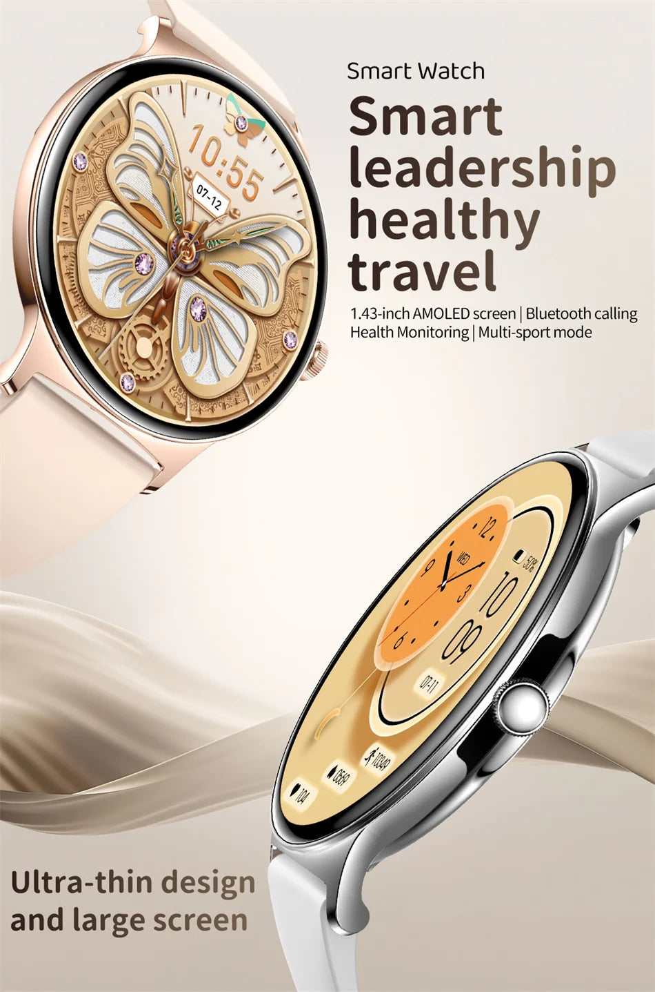 Roll Block | Ultra-Thin Fashion AMOLED Smart Watch - Always-On HD Display & Bluetooth Call Fitness Bracelet