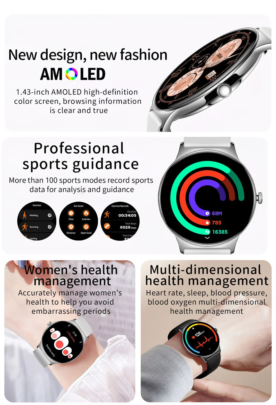 Roll Block | Ultra-Thin Fashion AMOLED Smart Watch - Always-On HD Display & Bluetooth Call Fitness Bracelet