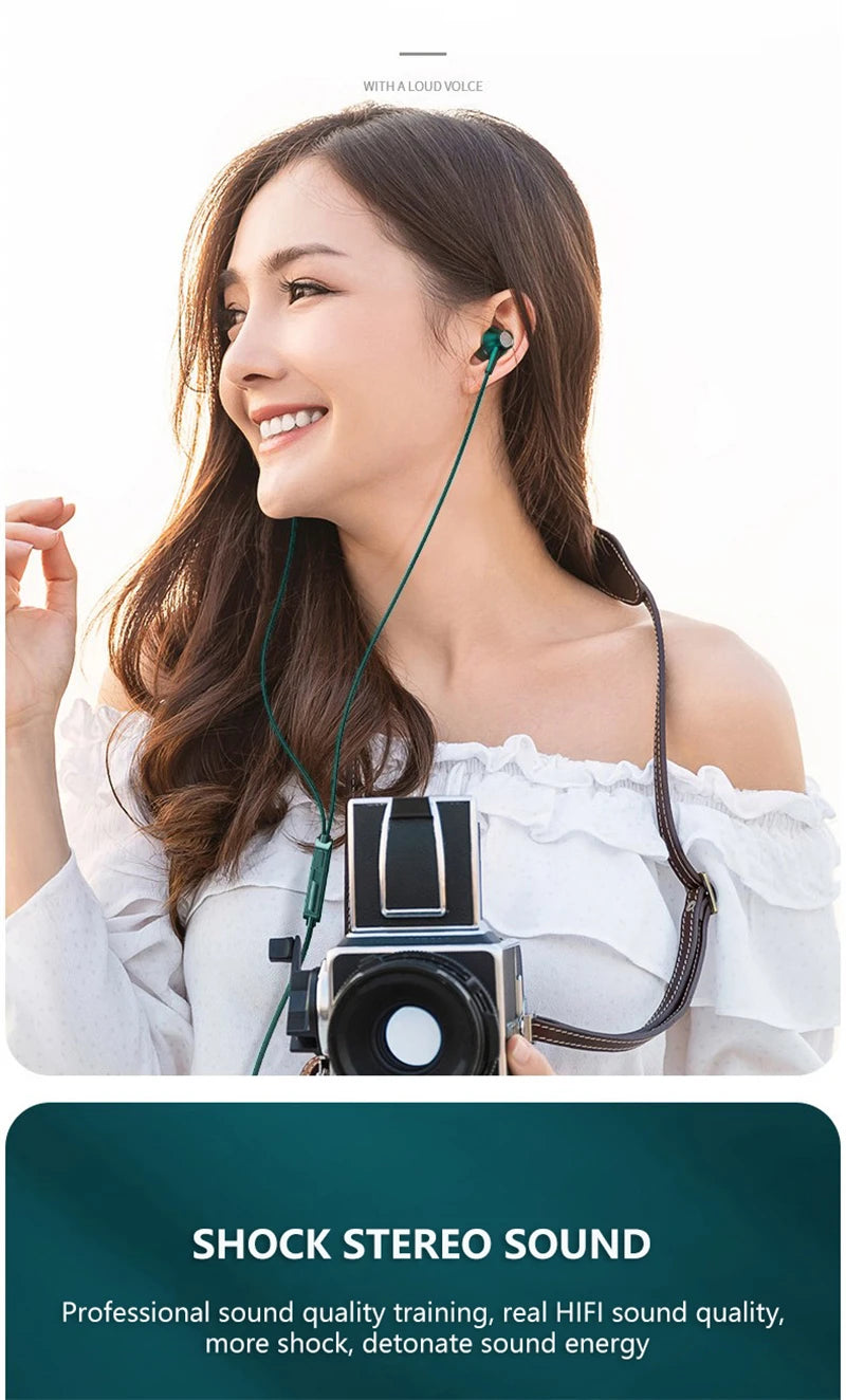 Roll Block | In-Ear Wired Headphones - 9D Double Bass Stereo Earbuds with HD Mic