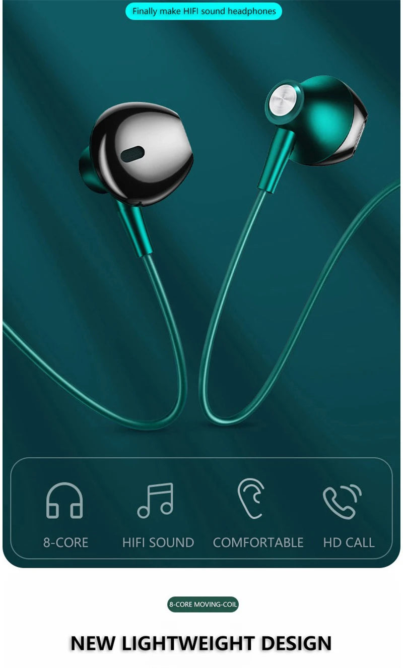 Roll Block | In-Ear Wired Headphones - 9D Double Bass Stereo Earbuds with HD Mic