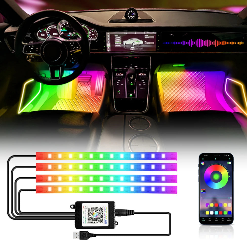 Roll Block | AuraGlow RGB LED Car Interior Atmosphere Kit - Wireless App & Sound-Activated Ambient Lighting