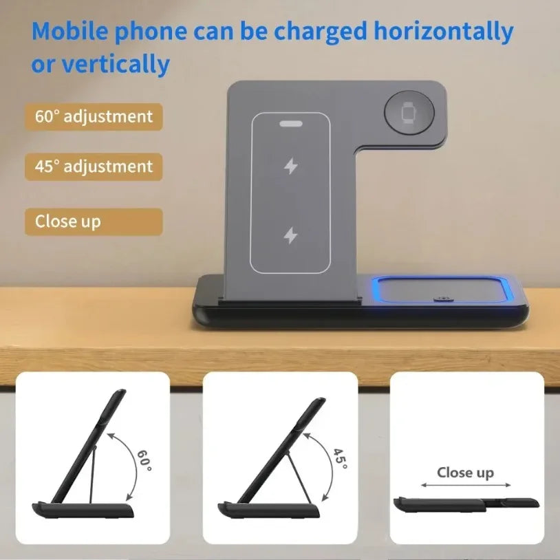 Roll Block | Tri-Fold 3-in-1 Wireless Charging Station - Fast Travel Stand & Desktop Dock