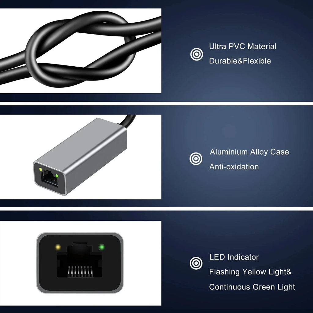 Roll Block | 2-in-1 USB 3.0 & Type-C to Gigabit Ethernet Adapter - High-Speed RJ45 Network Card