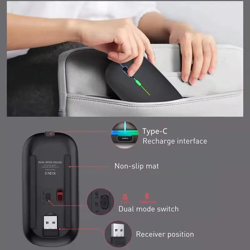 Roll Block | Slim LED Wireless Dual-Mode Mouse - Silent RGB Rechargeable Peripherals