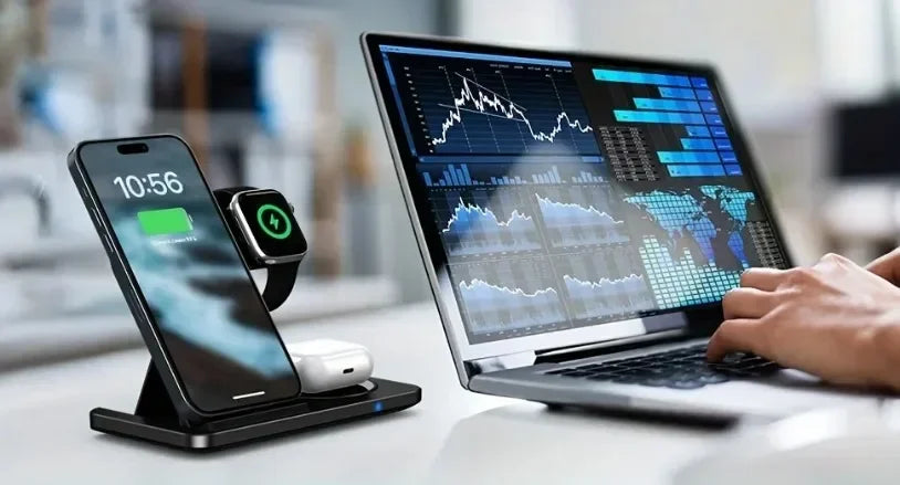 Roll Block | Tri-Fold 3-in-1 Wireless Charging Station - Fast Travel Stand & Desktop Dock