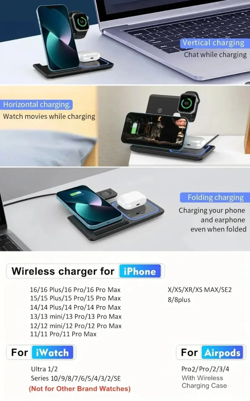 Roll Block | Tri-Fold 3-in-1 Wireless Charging Station - Fast Travel Stand & Desktop Dock