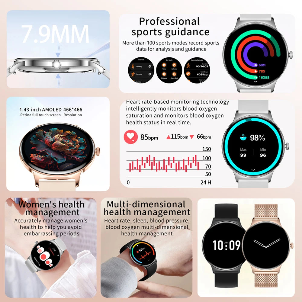 Roll Block | Ultra-Thin Fashion AMOLED Smart Watch - Always-On HD Display & Bluetooth Call Fitness Bracelet