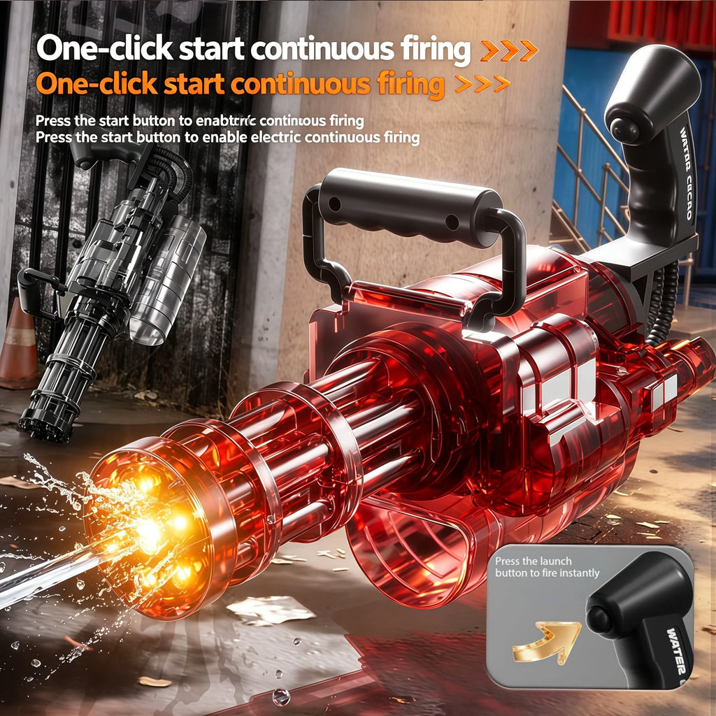 Roll Block | Motorized Automatic Firing Electric Gatling Water Gun - Heavy-Duty Hydro Blaster