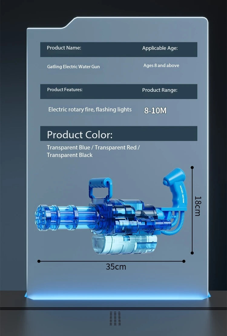 Roll Block | Motorized Automatic Firing Electric Gatling Water Gun - Heavy-Duty Hydro Blaster