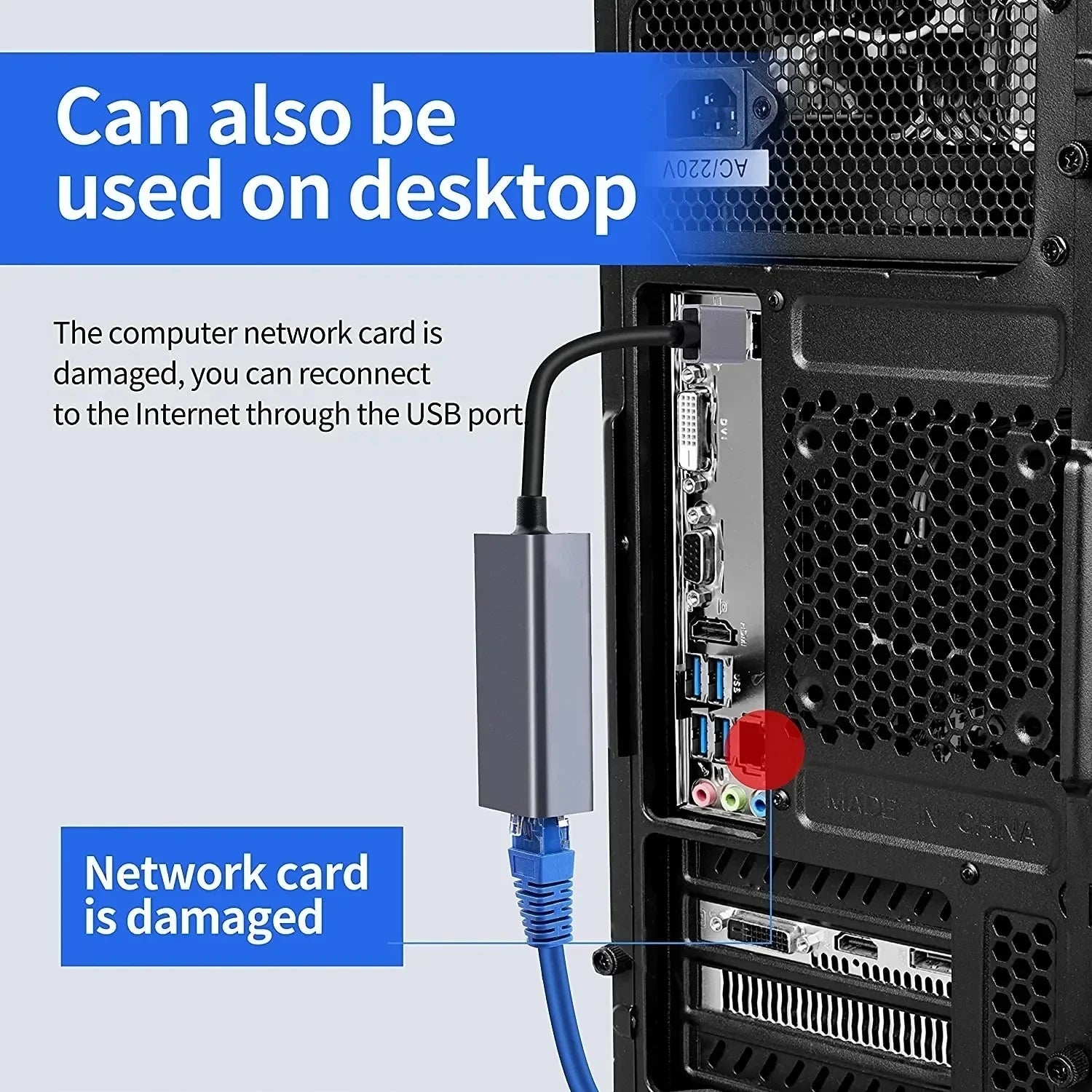 Roll Block | 2-in-1 USB 3.0 & Type-C to Gigabit Ethernet Adapter - High-Speed RJ45 Network Card