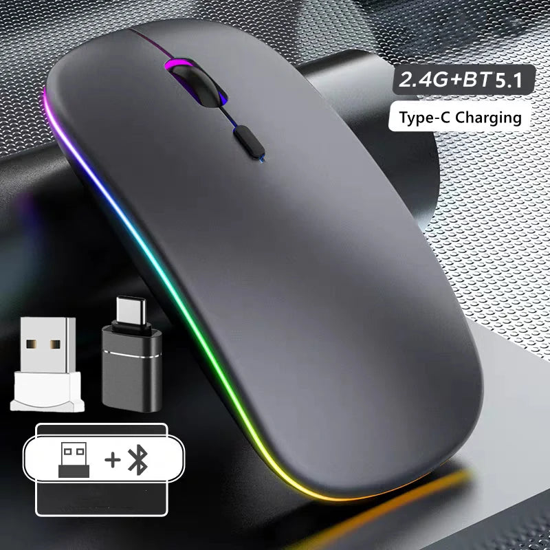 Roll Block | Slim LED Wireless Dual-Mode Mouse - Silent RGB Rechargeable Peripherals