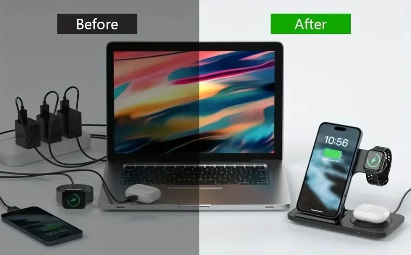 Roll Block | Tri-Fold 3-in-1 Wireless Charging Station - Fast Travel Stand & Desktop Dock